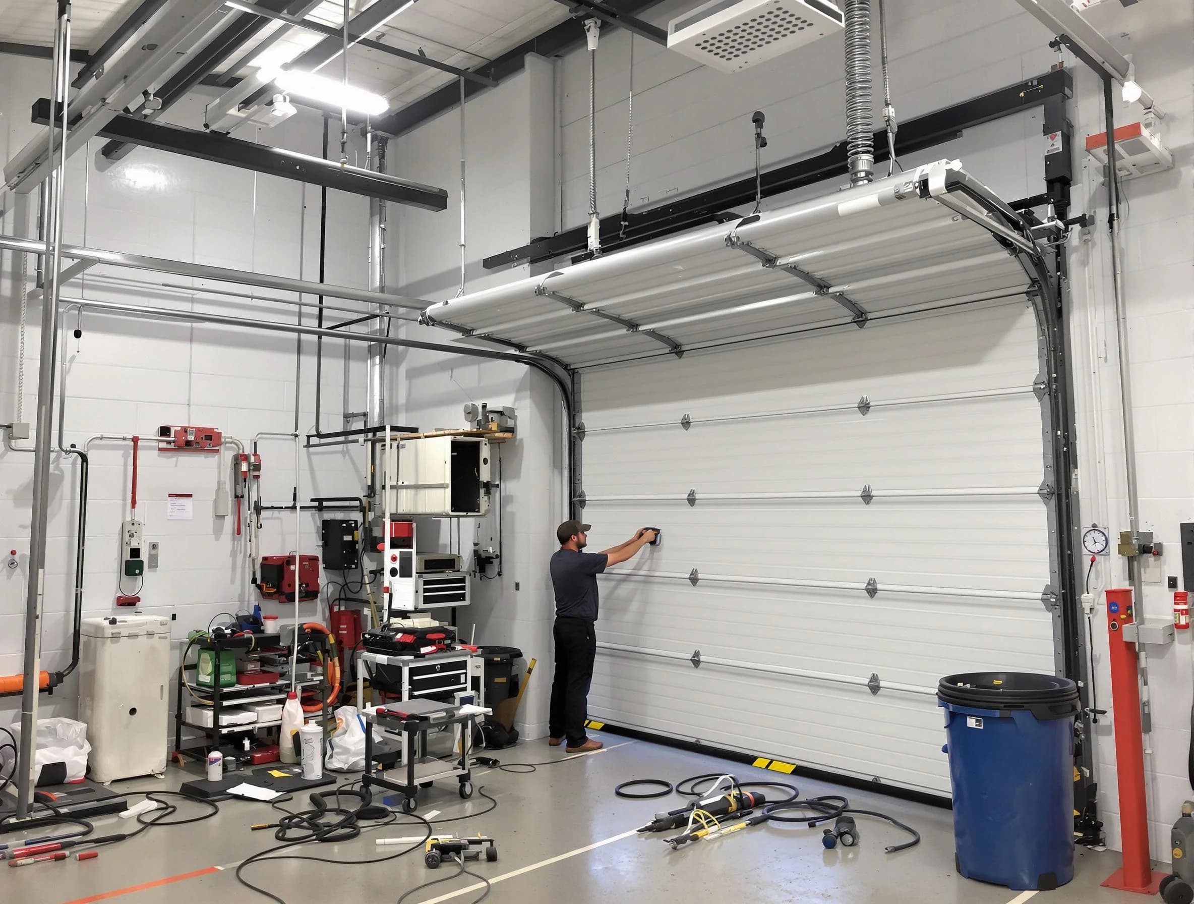 Stafford Courthouse Garage Door Repair certified technician performing commercial door repair at a Stafford Courthouse business facility