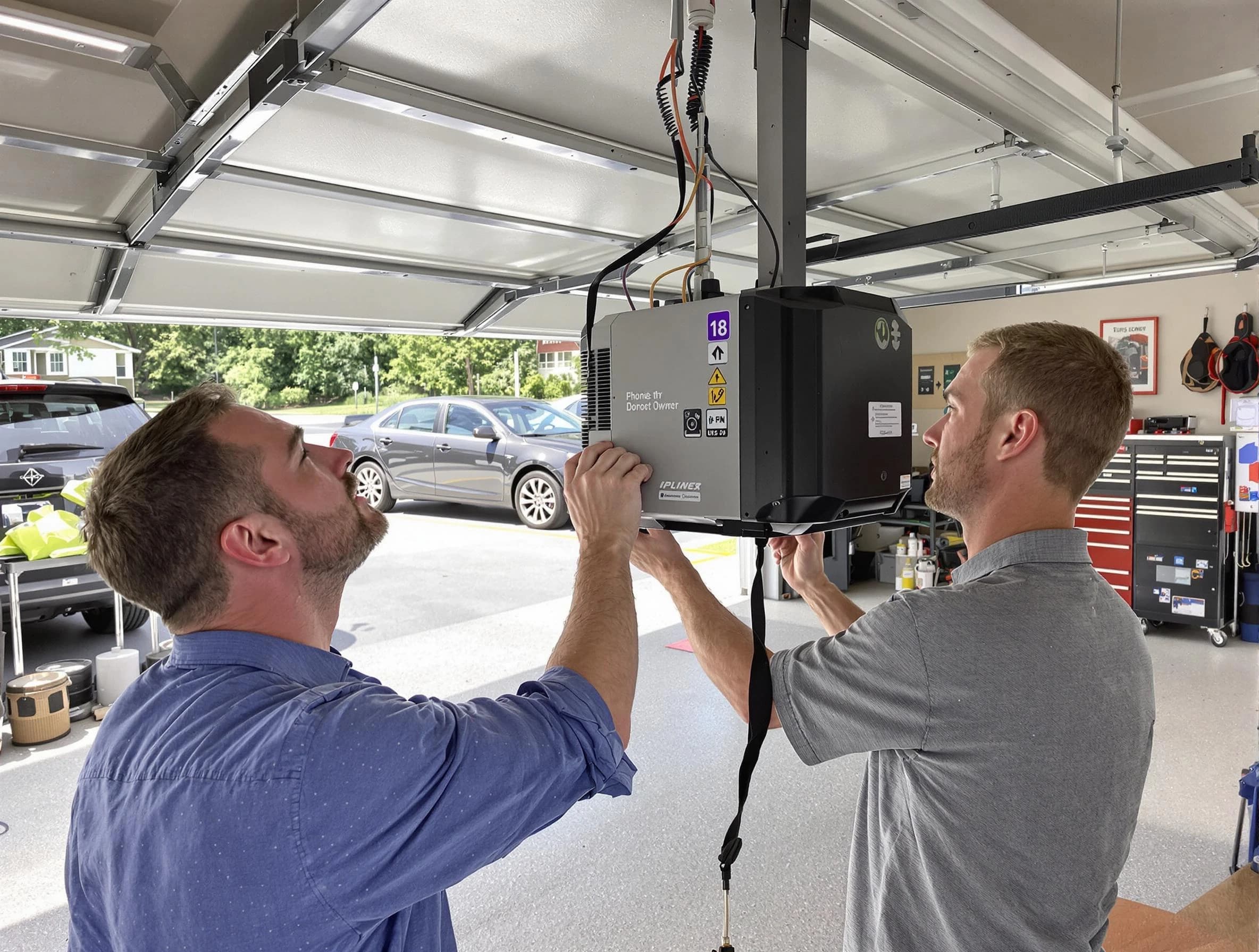 Stafford Courthouse Garage Door Repair technician installing garage door opener in Stafford Courthouse